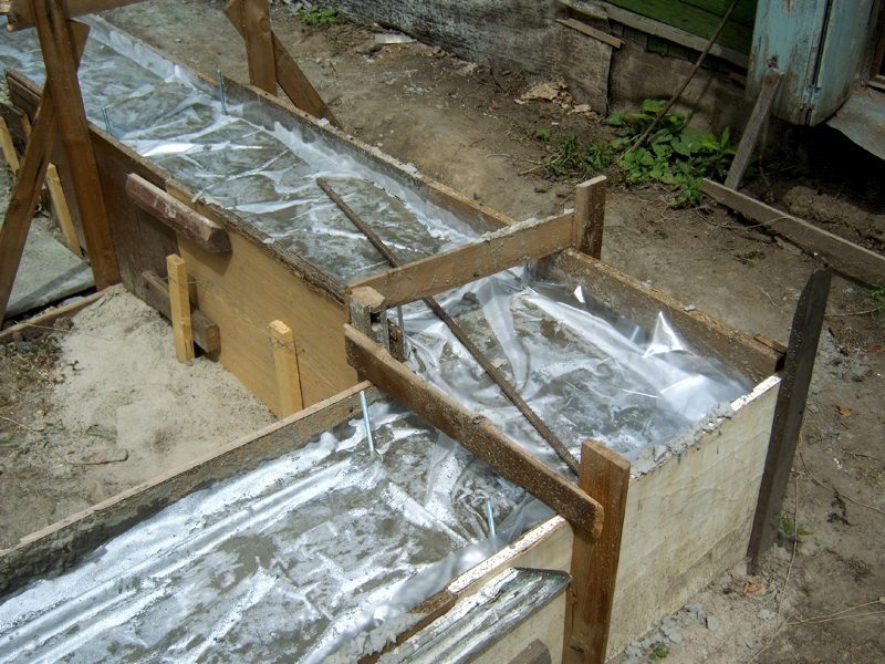 Укрытие бетона пленкой на ленточном фундаменте
