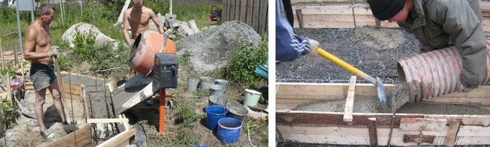 Процесс заливки бетонной смеси
