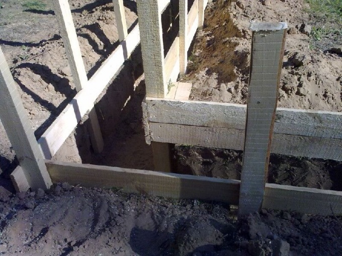 Опалубка и траншея фиксированной ширины перед заливкой бетона