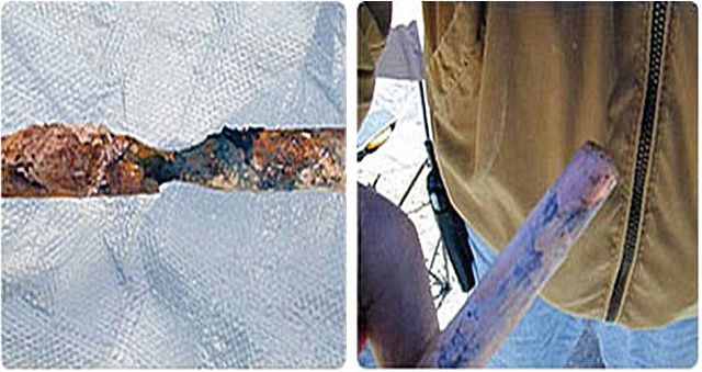 Сравнительный тест: оцинкованный (слева) и омедненный (справа) электрод после 10 лет эксплуатации в условиях агрессивной среды кислого грунта