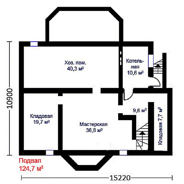 Общий план цокольной части дома с выделенным для котельной помещением